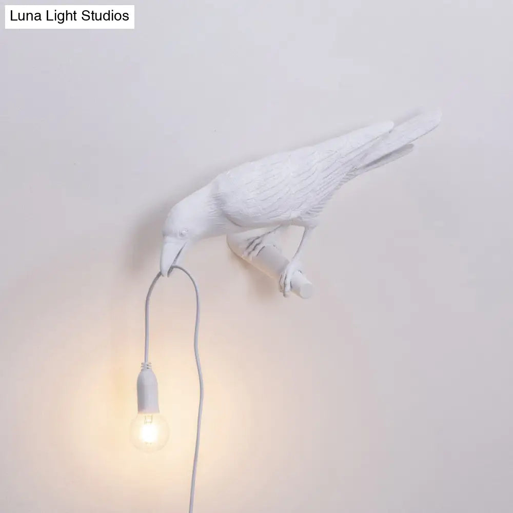 Bird Shape Wall Mount Light - Country Style Resin Sconce Lamp (White/Black Finish) With 1 Bulb