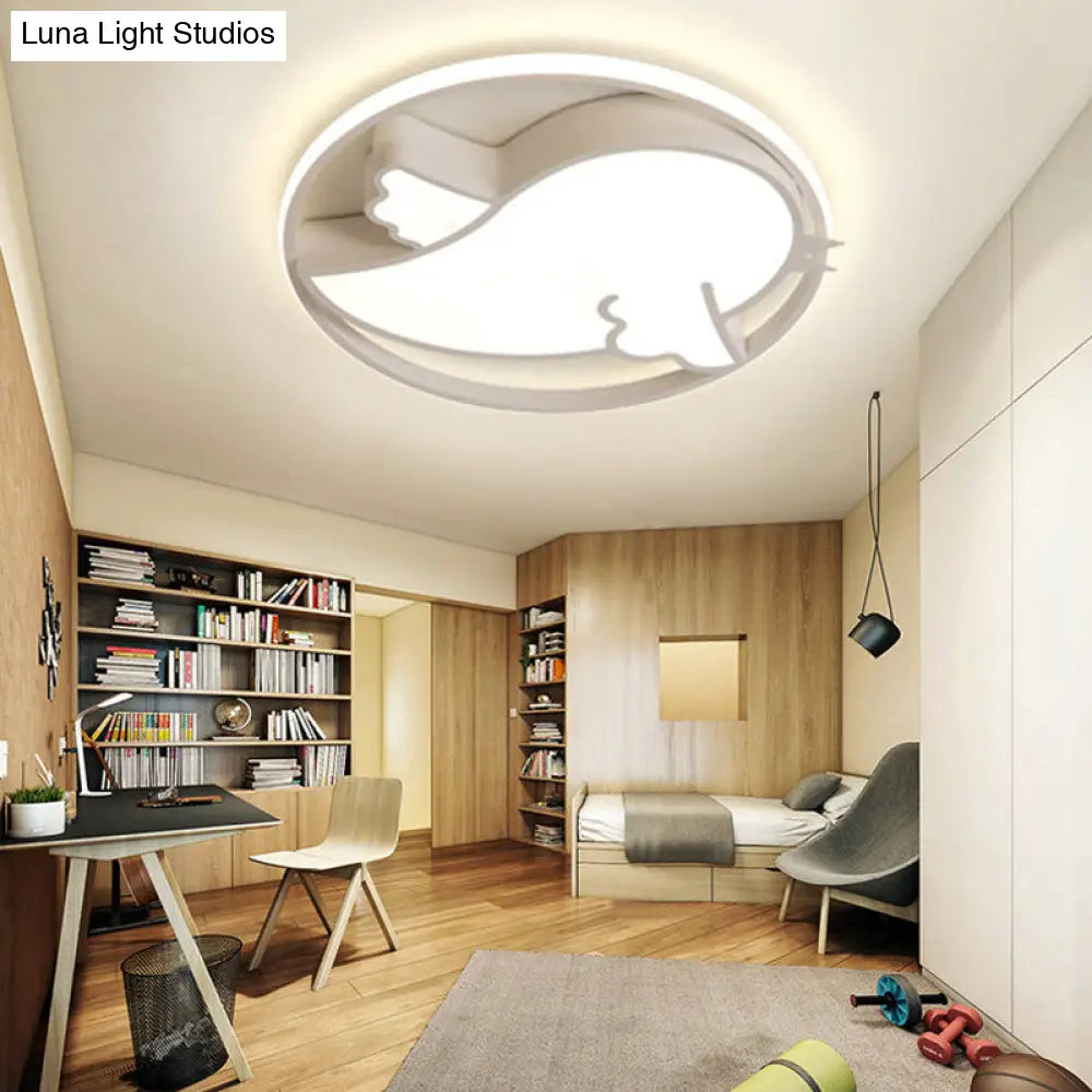 Bird Shaped Led Flushmount Light For Child Bedroom - Blue/Pink Acrylic Ceiling Fixture With Metal