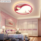 Bird Shaped Led Flushmount Light For Child Bedroom - Blue/Pink Acrylic Ceiling Fixture With Metal