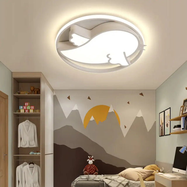 Bird Shaped Led Flushmount Light For Child Bedroom - Blue/Pink Acrylic Ceiling Fixture With Metal