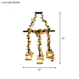 Birdcage Industrial Hemp Rope Suspension Lamp - 3/5-Light Black Ceiling Lighting For Restaurant