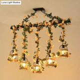 Birdcage Industrial Hemp Rope Suspension Lamp - 3/5-Light Black Ceiling Lighting For Restaurant