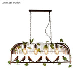 Birdcage Pendant Light - Rustic Wrought Iron Island Lamp With Vine And Bird Deco For Dining Room