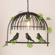 Birdcage Pendant Light - Rustic Wrought Iron Island Lamp With Vine And Bird Deco For Dining Room
