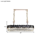 Black 8-Head Island Lamp With Modern Clear Crystal Prisms - Oval Light Fixture