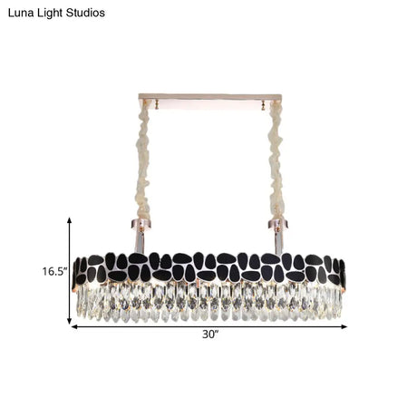 Black 8-Head Island Lamp With Modern Clear Crystal Prisms - Oval Light Fixture
