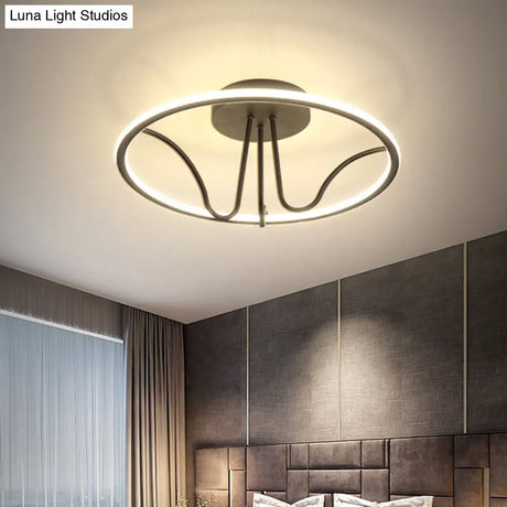 Black Acrylic Led Flush Ceiling Lamp - Minimalist Circular Semi Mount Light For Bedroom