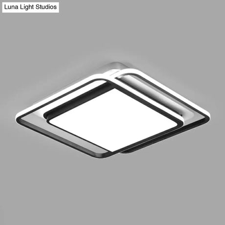 Black Acrylic Nordic Led Ceiling Light For Bedroom - Square Flush Mount Fixture / 16.5 White