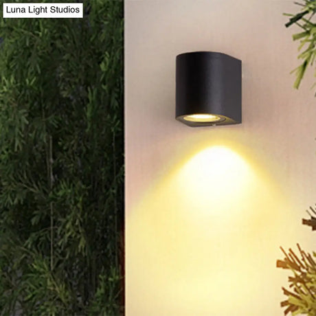 Black Aluminum Led Outdoor Cylinder Wall Light - Minimalist Flush Sconce