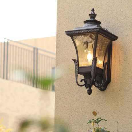 Black Aluminum Wall Sconce With Acrylic Shade - Lodges Lantern Mount Lighting