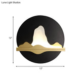 Black And Gold Asian Led Wall Sconce With Mountain River Mural Light