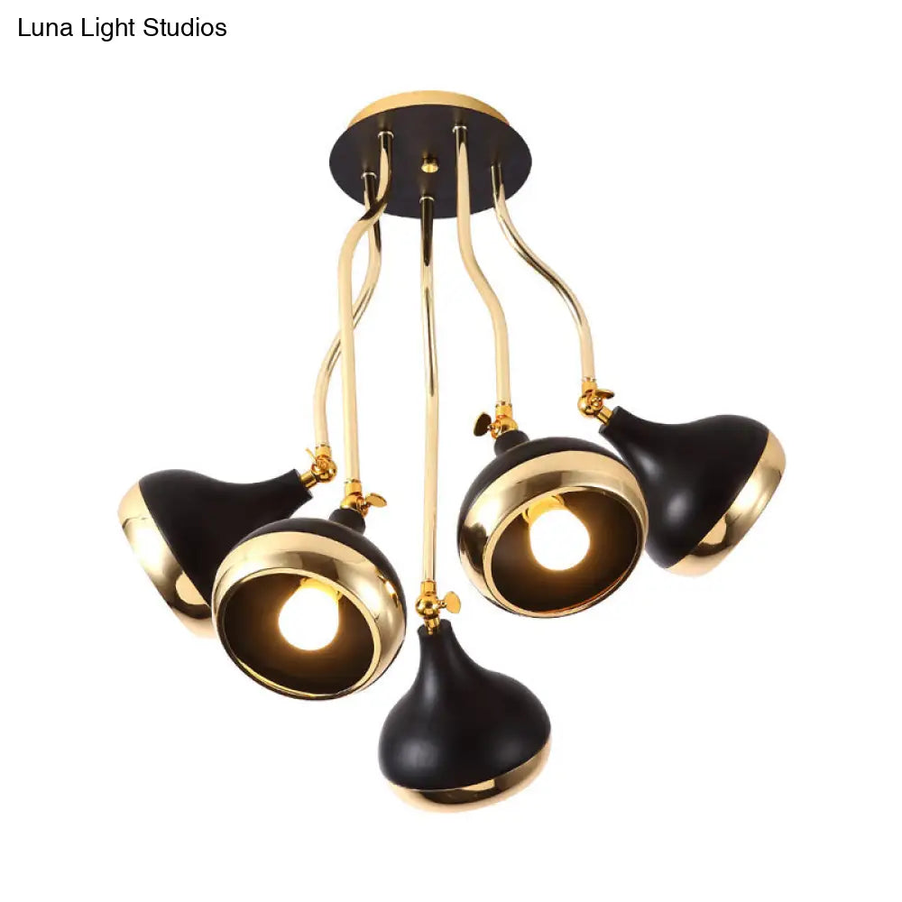 Black And Gold Onion Living Room Semi Flushmount Ceiling Light With 5 - Bulbs & Wave Arm