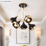Black And Gold Onion Living Room Semi Flushmount Ceiling Light With 5 - Bulbs & Wave Arm