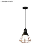 Black And Rose Gold Drop Pendant Ceiling Light - Loft Style Iron Cone/Cage Design