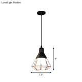 Black And Rose Gold Drop Pendant Ceiling Light - Loft Style Iron Cone/Cage Design