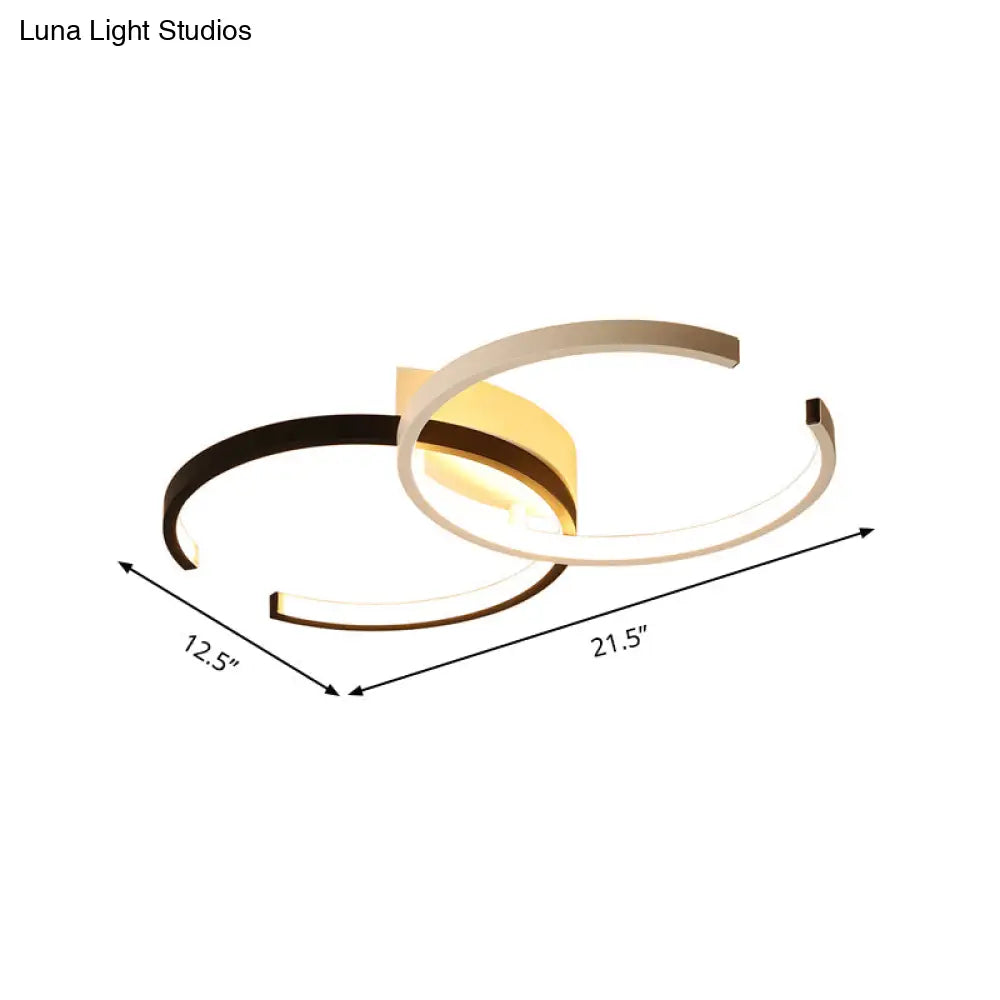 Black And White C - Shaped Led Ceiling Light - Simplicity Acrylic Semi Flush Fixture In Warm/Natural