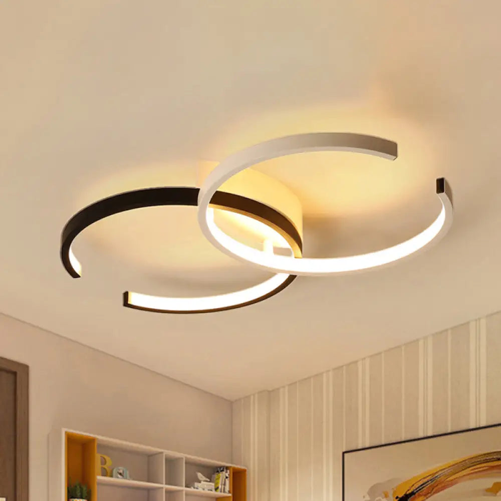 Black And White C-Shaped Led Ceiling Light - Simplicity Acrylic Semi Flush Fixture In Warm/Natural