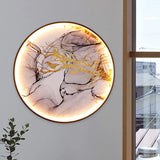 Black Asian Fabric Mural Led Wall Light Fixture For Living Room With Flower/Bird Design / Bird