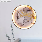 Black Asian Fabric Mural Led Wall Light Fixture For Living Room With Flower/Bird Design