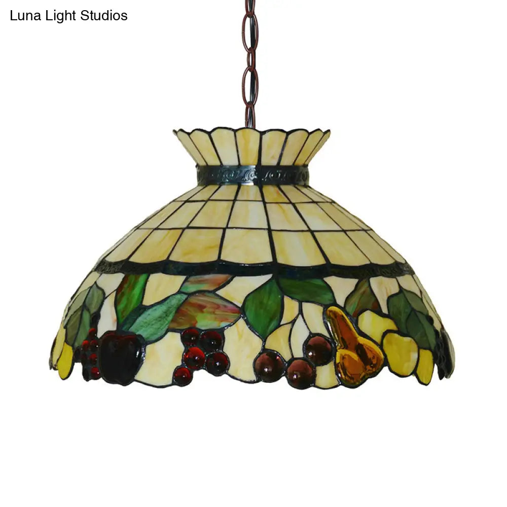 Baroque Black Chandelier With Yellow Stained Glass Shade - 3-Light Pendant