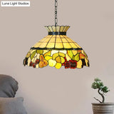 Black Baroque Chandelier with Yellow Stained Glass Shade - 3-Light Pendant Lighting Yellow