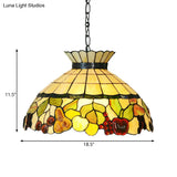 Black Baroque Chandelier with Yellow Stained Glass Shade - 3-Light Pendant Lighting Yellow