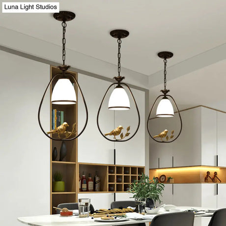 Black Bird Decor Cottage Glass Pendant Light For Dining Room