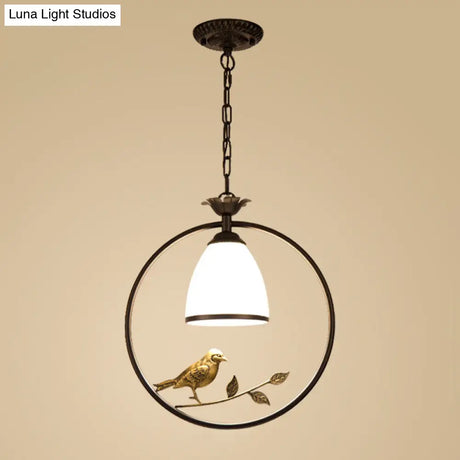 Black Bird Decor Cottage Glass Pendant Light For Dining Room