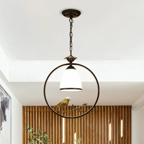 Black Bird Decor Cottage Glass Pendant Light For Dining Room / Round