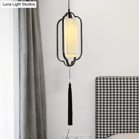 Black/Brass Caged Metal Ceiling Lamp - 1 Light Suspended Pendant For Traditional Bedrooms