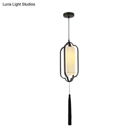 Black/Brass Caged Metal Ceiling Lamp - 1 Light Suspended Pendant For Traditional Bedrooms
