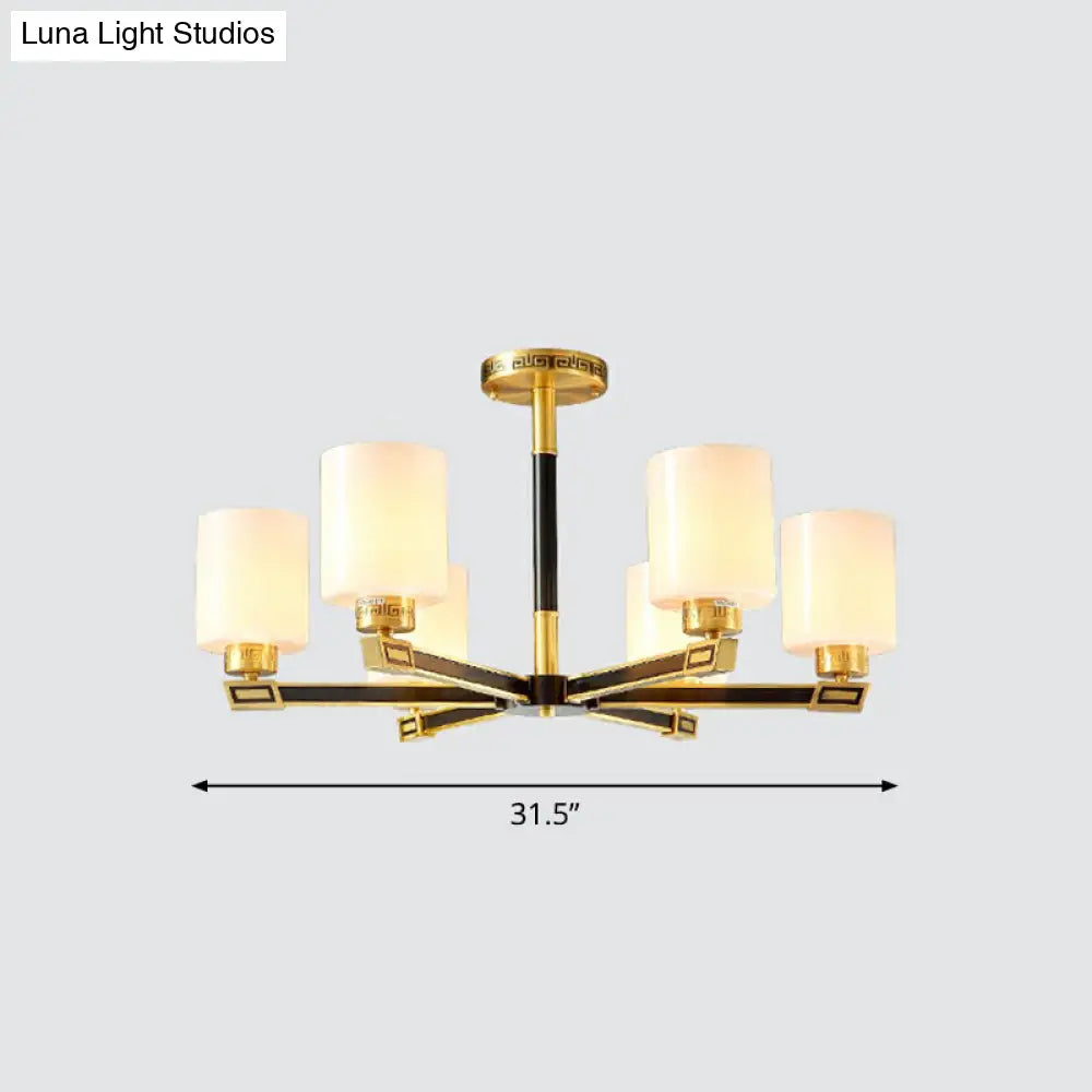 Black & Brass Satin Opal Glass Ceiling Chandelier For Antique Living Room