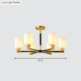 Black & Brass Satin Opal Glass Ceiling Chandelier For Antique Living Room