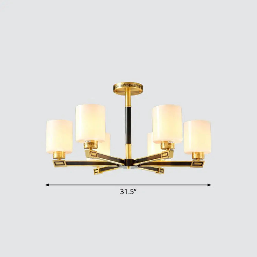 Black & Brass Satin Opal Glass Ceiling Chandelier For Antique Living Room 6 /