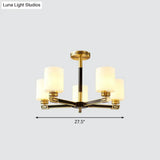 Black & Brass Satin Opal Glass Ceiling Chandelier For Antique Living Room
