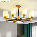 Black & Brass Satin Opal Glass Ceiling Chandelier For Antique Living Room
