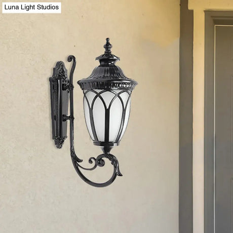 Black/Bronze Aluminum Wall Mount Lamp - Curved Arm Lodge Style Sconce With Frosted Glass Shade (1