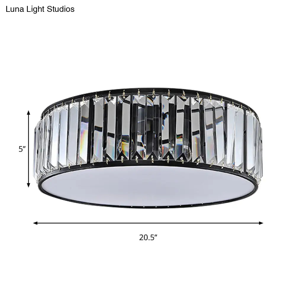 Black/Bronze Drum Flush Mount Crystal Ceiling Light - Elegant 3/4/5-Light Lamp For Bedroom