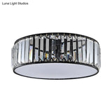 Black/Bronze Drum Flush Mount Crystal Ceiling Light - Elegant 3/4/5-Light Lamp For Bedroom