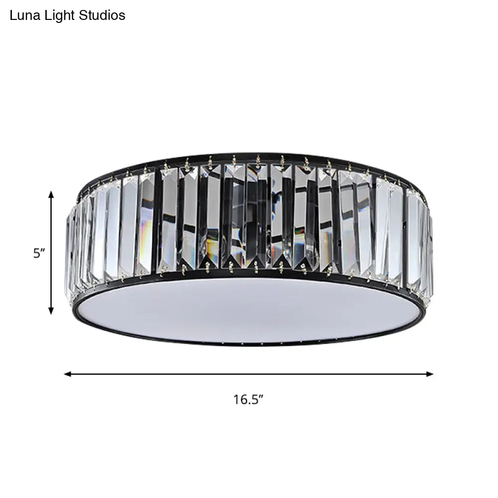 Black/Bronze Drum Flush Mount Crystal Ceiling Light - Elegant 3/4/5-Light Lamp For Bedroom