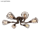Black/Bronze Metal Twisted Pipe Semi Flush Light Fixture For Restaurant - 4/6/8 Bulbs
