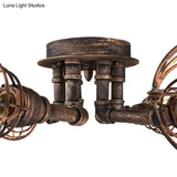Black/Bronze Metal Twisted Pipe Semi Flush Light Fixture For Restaurant - 4/6/8 Bulbs