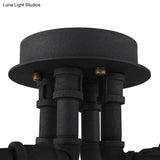 Black/Bronze Metal Twisted Pipe Semi Flush Light Fixture For Restaurant - 4/6/8 Bulbs