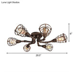 Black/Bronze Metal Twisted Pipe Semi Flush Light Fixture For Restaurant - 4/6/8 Bulbs