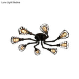 Black/Bronze Metal Twisted Pipe Semi Flush Light Fixture For Restaurant - 4/6/8 Bulbs