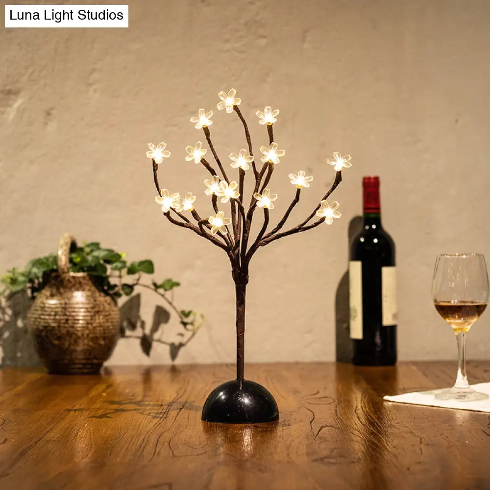 Black Cherry Blossom Led Night Light With Clear Plastic Shade Perfect Décor For Bedroom Nightstand