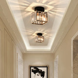 Black Contemporary Geometric Flush Mount Ceiling Light With Tri-Prism Crystal - 1-Light Hallway