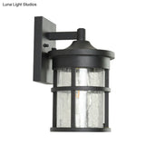 Black Crackle Glass Sconce Lamp - Cylindrical Countryside Wall Lighting With Metal Frame 1 Bulb