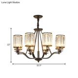 Black Crystal Beveled Pendant Light - Cylinder Chandelier For Living Room Ceiling Country Style