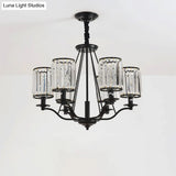 Black Crystal Beveled Pendant Light - Cylinder Chandelier For Living Room Ceiling Country Style